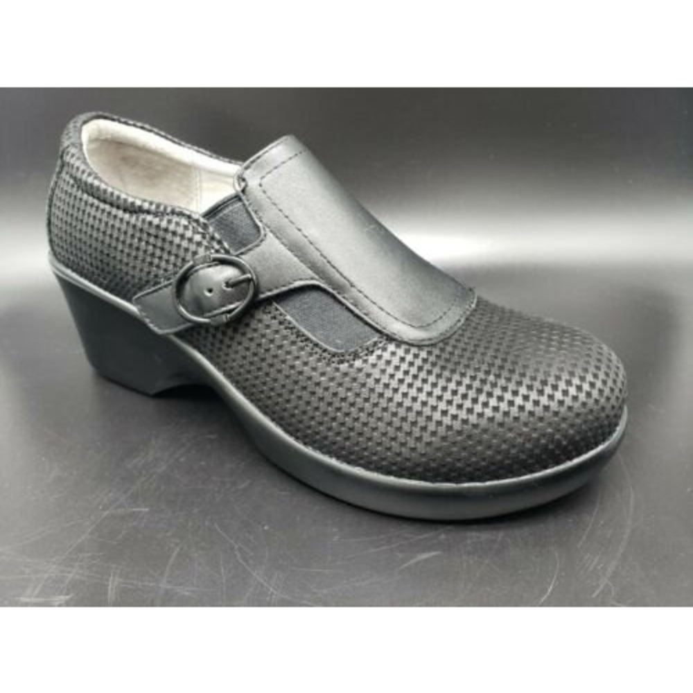 Alegria  Enyah Black Houndstooth Clog Womens Wedge Slip On Size 36 US 6 / 6.5